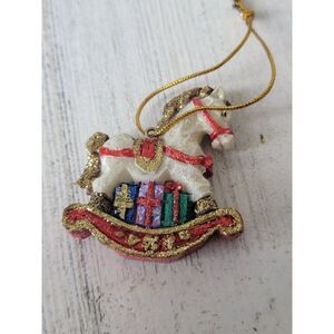 Glitter rocking horse present mini ornament Xmas